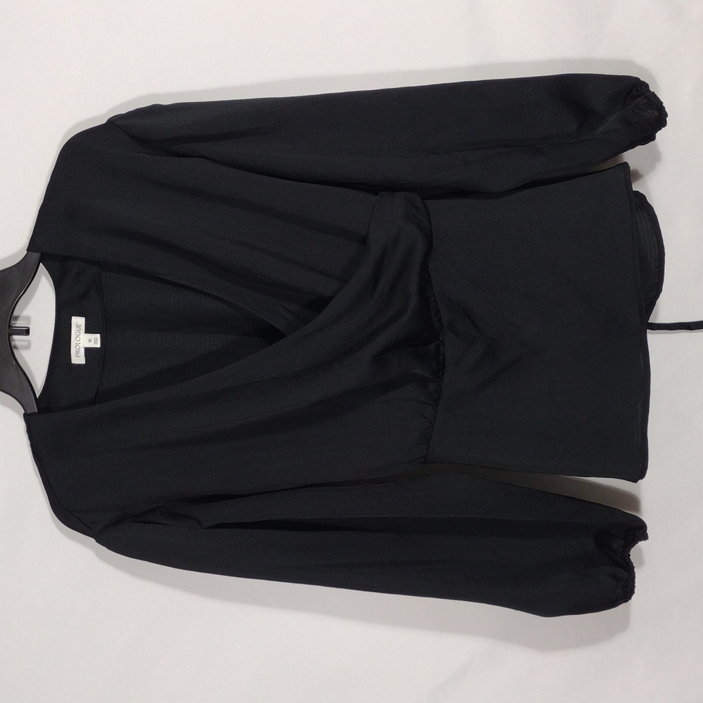 EUC Prologue Black Faux Wrap V-neck Blouse size Medium